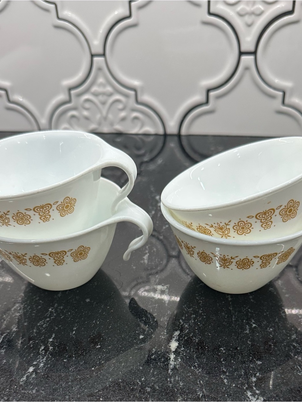 Corelle White Teacups with Butterfly Gold Band - Set of 4